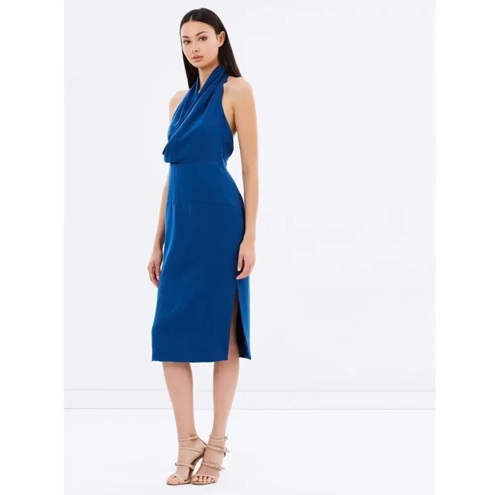 KEEPSAKE the Label Escape cowl neck pencil dress blue size S wedding party